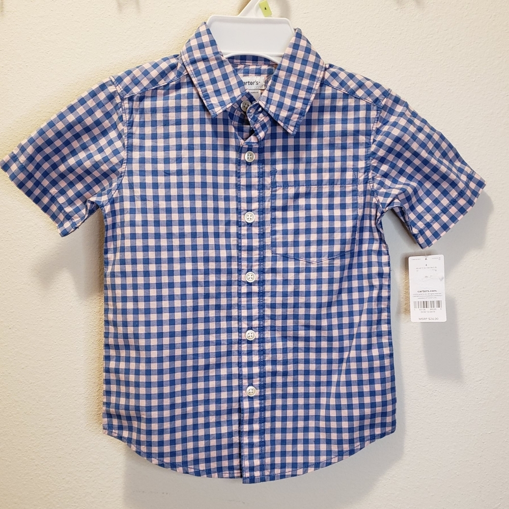 Carters Boys button down shirt NWT size 4 blue/pink